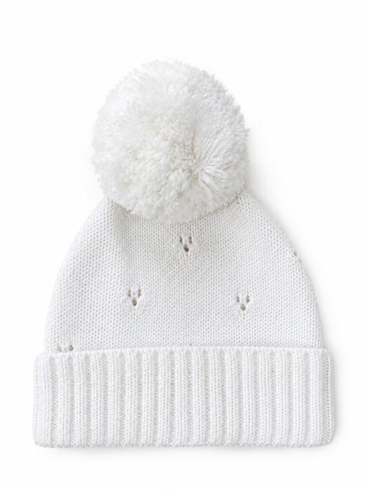 Cappellino Pompon in maglia traforata | Latte