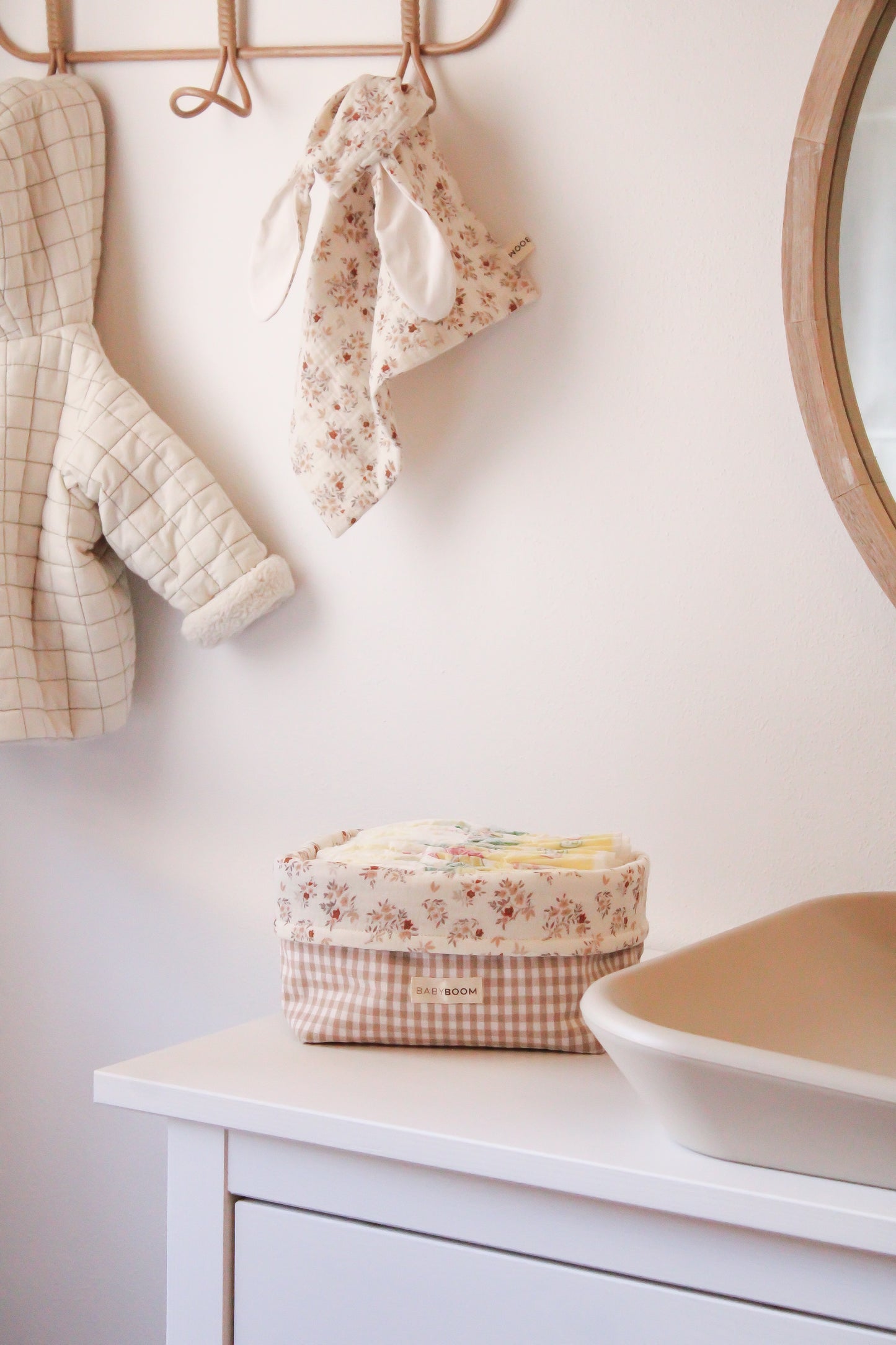 Cestino portaoggetti per fasciatoio - Vichy Camel/Fiori