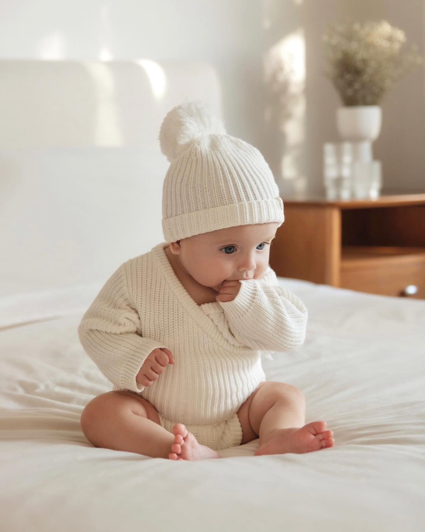 Cappellino Pompon 70% bambù 30% cotone
