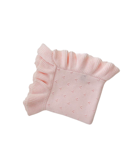 PRE-ORDINE - Coperta in maglia traforata con volant | Rosa