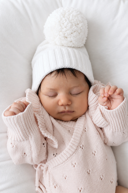 Cappellino Pompon in maglia traforata | Latte