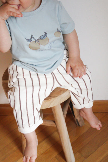 Pantalone in cotone organico - Righe Marroni