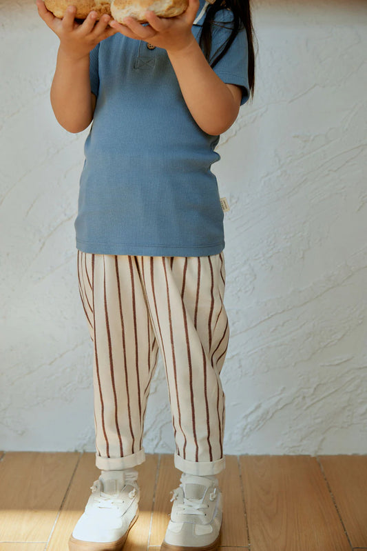 Pantalone in cottone organico - Righe Marroni