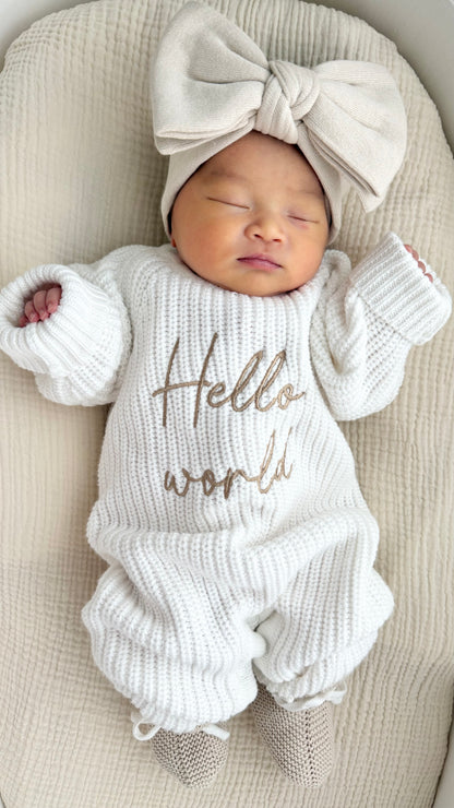 Tutina in maglia a costine Hello World | Latte