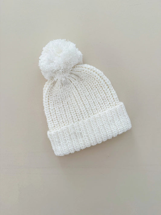 Cappellino Pompon in cotone testurizzato | Bianco