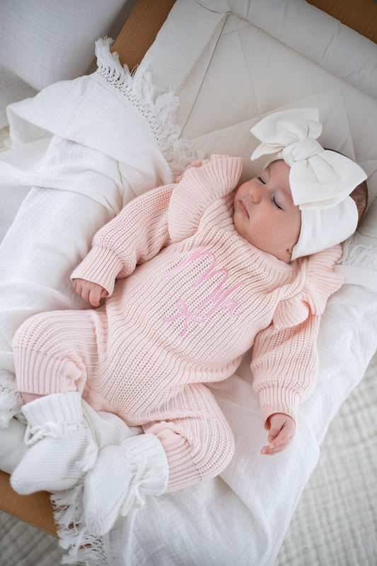 Tutina in maglia a costine con volant | Rosa
