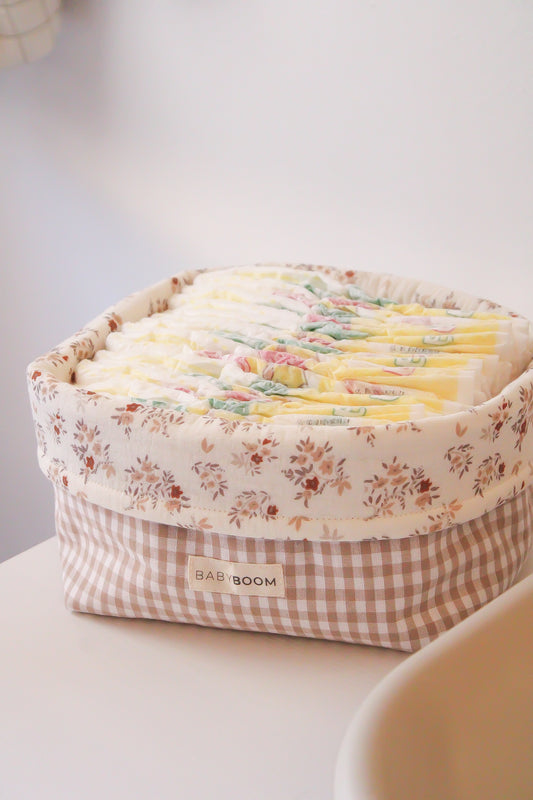 Cestino portaoggetti per fasciatoio - Vichy Camel/Fiori