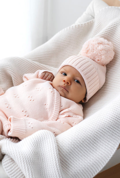 Cappellino Pompon in maglia traforata | Rosa