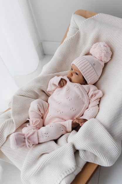 Cappellino Pompon in maglia traforata | Rosa