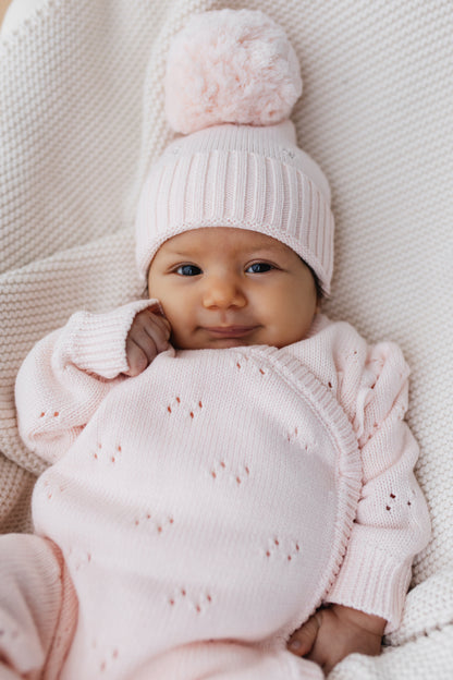 Cappellino Pompon in maglia traforata | Rosa